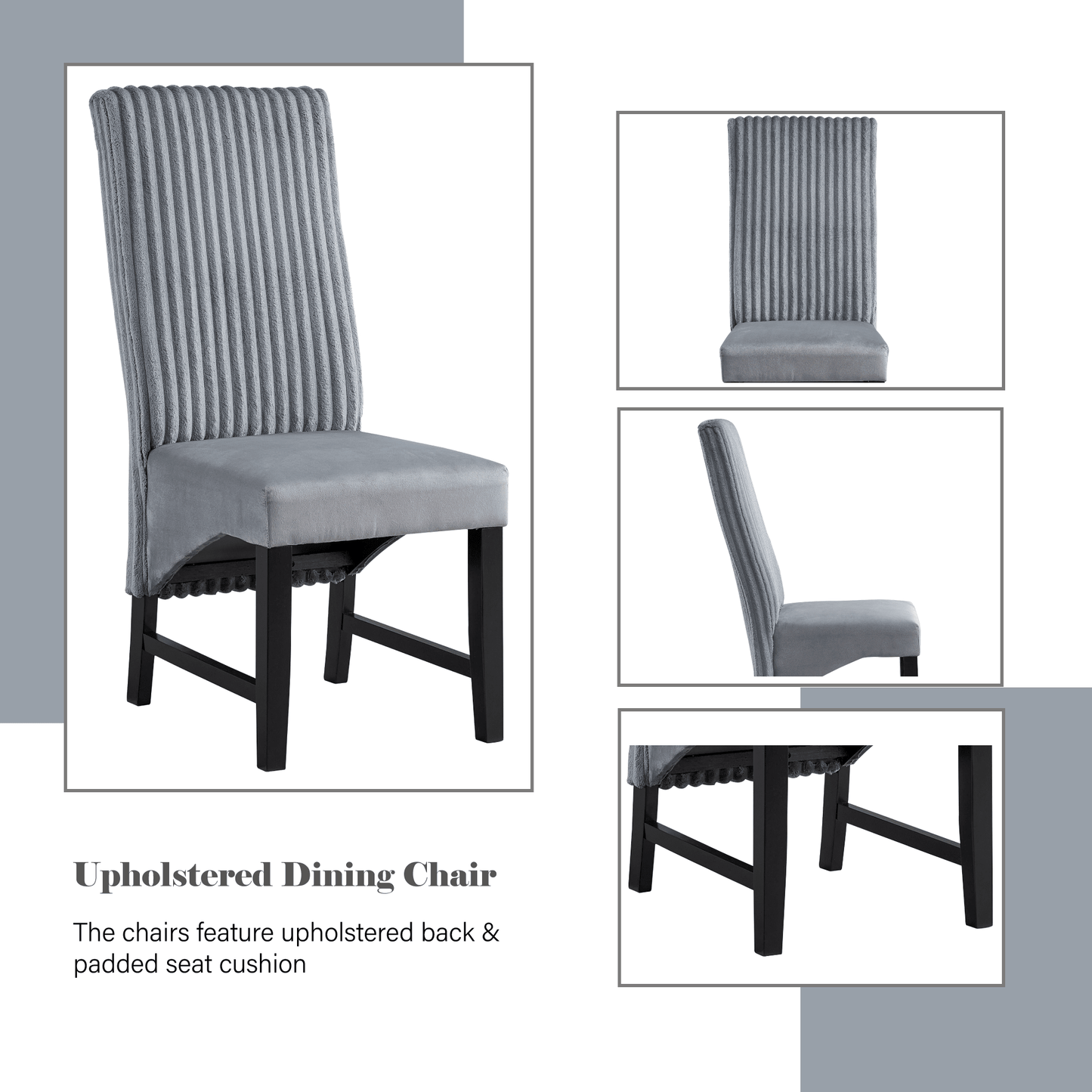 Kini Gray Corduroy & Black Finish Side Chair (Set of 2) - 1st Choice Furniture Direct