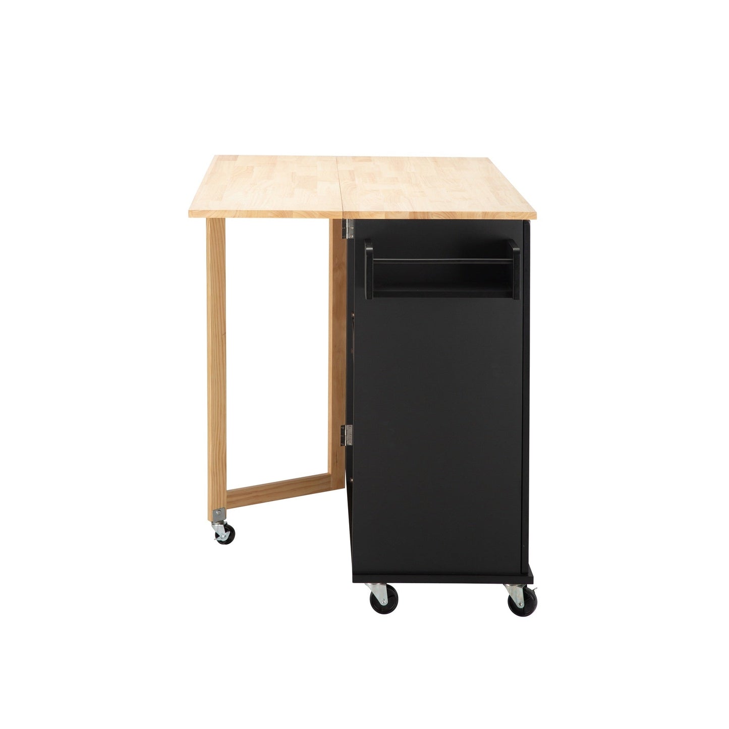 Kitchen Island & Kitchen Cart, Mobile Kitehcn Island with Extensible Rubber Wood Table Top,adjustable Shelf Inside Cabinet for Different Utensils, 3 Big Drawers, with Spice Rack, Towel Rack, Black - Bee - 1st Choice Furniture Direct