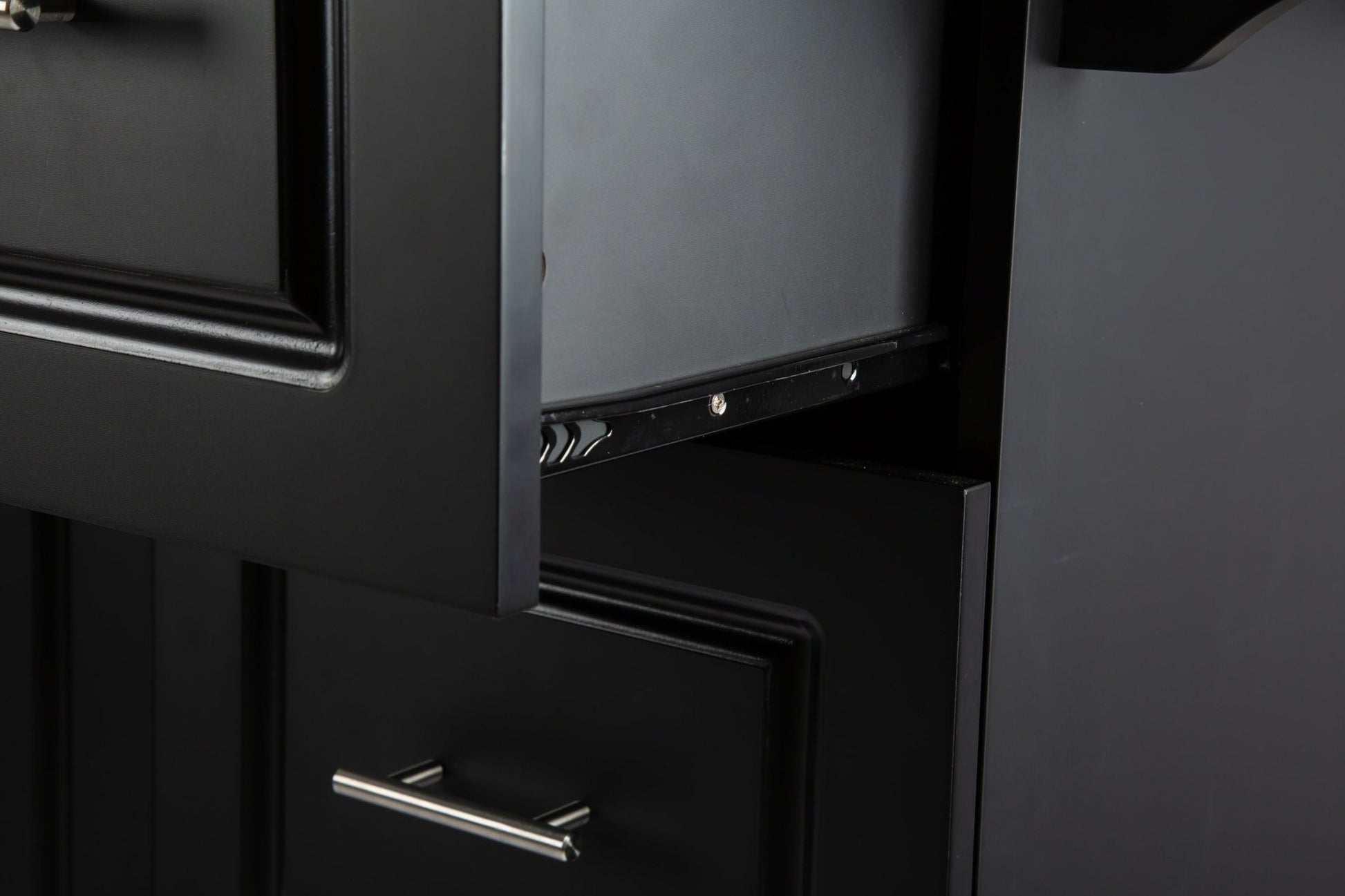 Kitchen Island & Kitchen Cart, Mobile Kitehcn Island with Extensible Rubber Wood Table Top,adjustable Shelf Inside Cabinet for Different Utensils, 3 Big Drawers, with Spice Rack, Towel Rack, Black - Bee - 1st Choice Furniture Direct