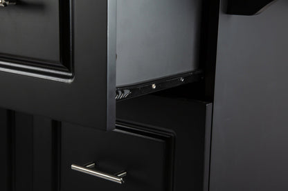 Kitchen Island & Kitchen Cart, Mobile Kitehcn Island with Extensible Rubber Wood Table Top,adjustable Shelf Inside Cabinet for Different Utensils, 3 Big Drawers, with Spice Rack, Towel Rack, Black - Bee - 1st Choice Furniture Direct