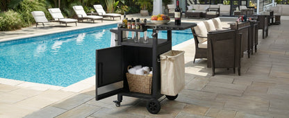 K&K 33.9' Outdoor Grill Cart with Drop Leaf, Outdoor Metal Bar Cart Pizza Oven Table with Wheels, Stainless Steel Top, Outdoor Kitchen Island with Storage Cabinet & Spice & Paper Rack for BBQ, Waterpr - 1st Choice Furniture Direct