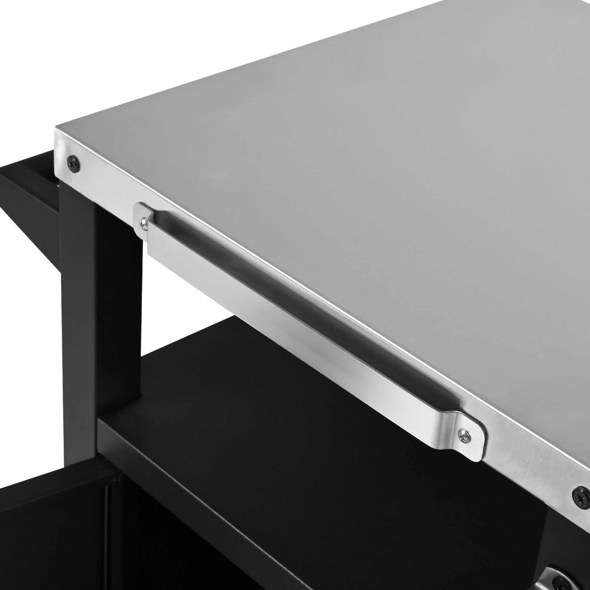 K&K 33.9' Outdoor Grill Cart with Drop Leaf, Outdoor Metal Bar Cart Pizza Oven Table with Wheels, Stainless Steel Top, Outdoor Kitchen Island with Storage Cabinet & Spice & Paper Rack for BBQ, Waterpr - 1st Choice Furniture Direct