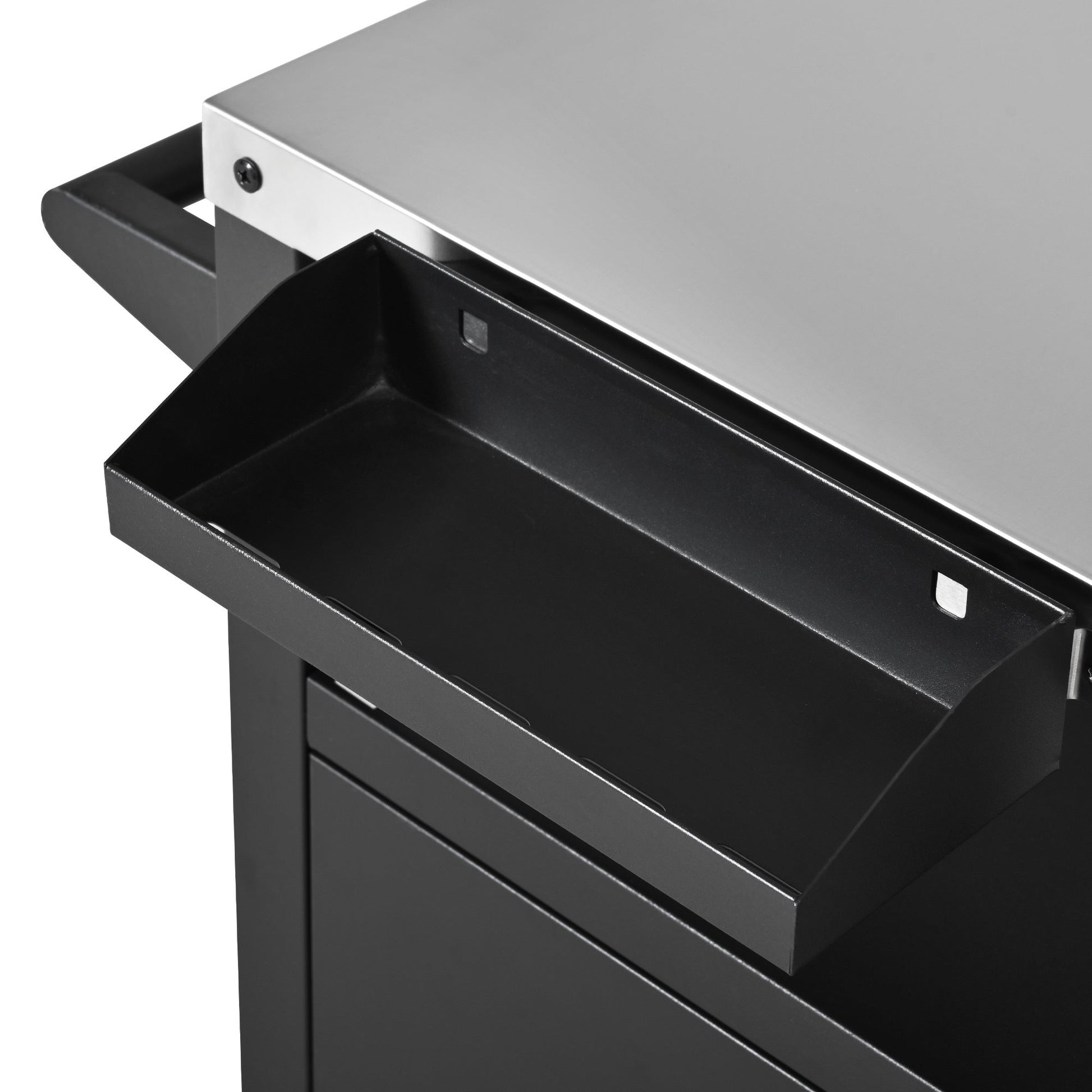 K&K 33.9' Outdoor Grill Cart with Drop Leaf, Outdoor Metal Bar Cart Pizza Oven Table with Wheels, Stainless Steel Top, Outdoor Kitchen Island with Storage Cabinet & Spice & Paper Rack for BBQ, Waterpr - 1st Choice Furniture Direct