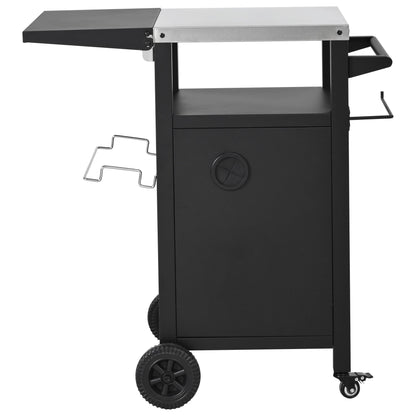 K&K 33.9' Outdoor Grill Cart with Drop Leaf, Outdoor Metal Bar Cart Pizza Oven Table with Wheels, Stainless Steel Top, Outdoor Kitchen Island with Storage Cabinet & Spice & Paper Rack for BBQ, Waterpr - 1st Choice Furniture Direct