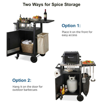 K&K 33.9' Outdoor Grill Cart with Drop Leaf, Outdoor Metal Bar Cart Pizza Oven Table with Wheels, Stainless Steel Top, Outdoor Kitchen Island with Storage Cabinet & Spice & Paper Rack for BBQ, Waterpr - 1st Choice Furniture Direct