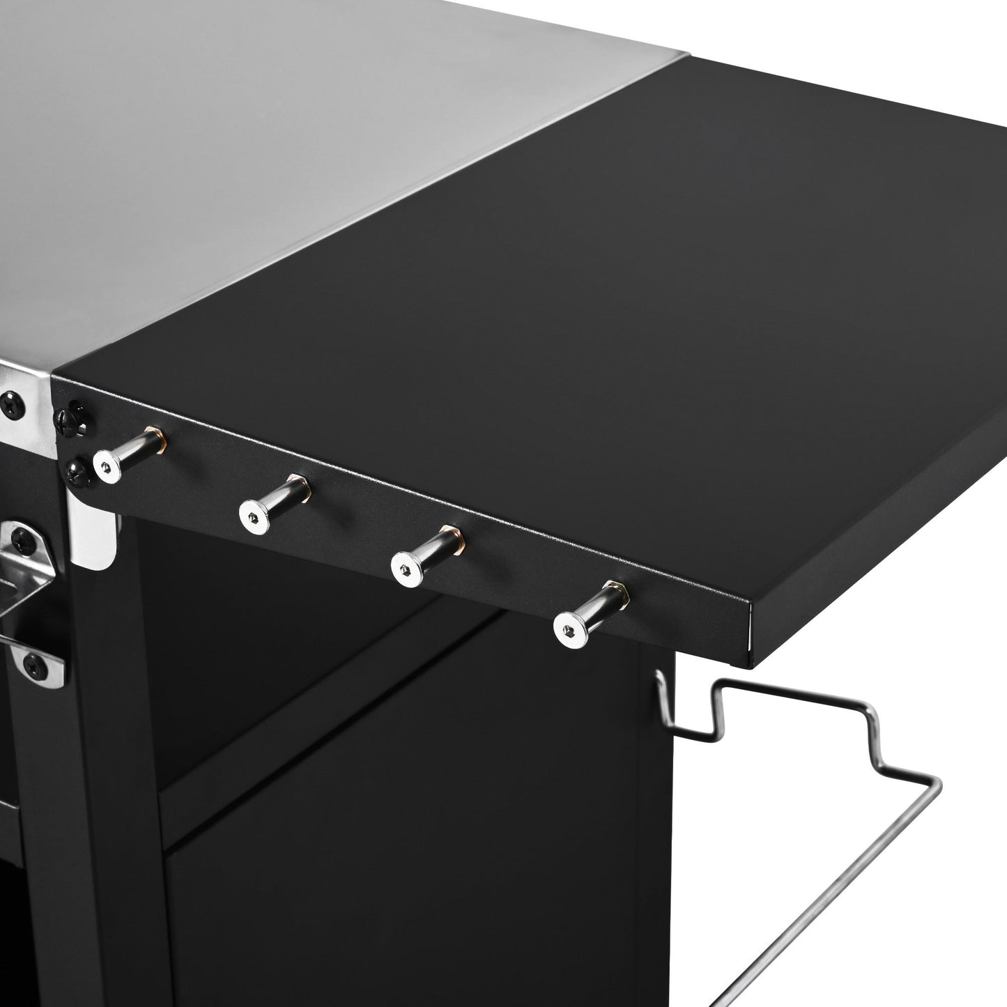 K&K 33.9' Outdoor Grill Cart with Drop Leaf, Outdoor Metal Bar Cart Pizza Oven Table with Wheels, Stainless Steel Top, Outdoor Kitchen Island with Storage Cabinet & Spice & Paper Rack for BBQ, Waterpr - 1st Choice Furniture Direct