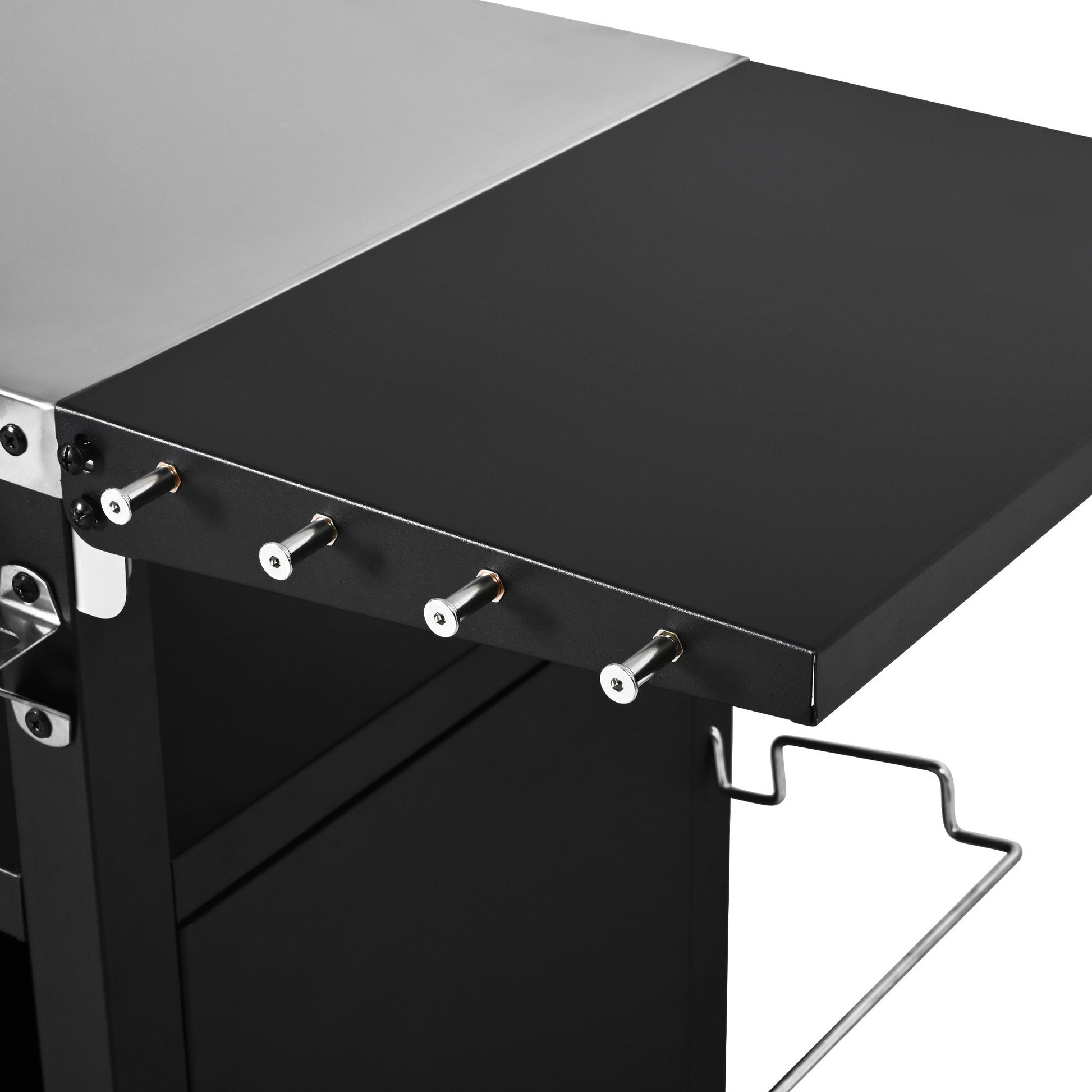 K&K 33.9' Outdoor Grill Cart with Drop Leaf, Outdoor Metal Bar Cart Pizza Oven Table with Wheels, Stainless Steel Top, Outdoor Kitchen Island with Storage Cabinet & Spice & Paper Rack for BBQ, Waterpr - 1st Choice Furniture Direct