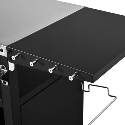 K&K 33.9' Outdoor Grill Cart with Drop Leaf, Outdoor Metal Bar Cart Pizza Oven Table with Wheels, Stainless Steel Top, Outdoor Kitchen Island with Storage Cabinet & Spice & Paper Rack for BBQ, Waterpr - 1st Choice Furniture Direct