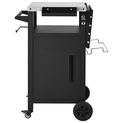 K&K 33.9' Outdoor Grill Cart with Drop Leaf, Outdoor Metal Bar Cart Pizza Oven Table with Wheels, Stainless Steel Top, Outdoor Kitchen Island with Storage Cabinet & Spice & Paper Rack for BBQ, Waterpr - 1st Choice Furniture Direct