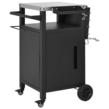 K&K 33.9' Outdoor Grill Cart with Drop Leaf, Outdoor Metal Bar Cart Pizza Oven Table with Wheels, Stainless Steel Top, Outdoor Kitchen Island with Storage Cabinet & Spice & Paper Rack for BBQ, Waterpr - 1st Choice Furniture Direct