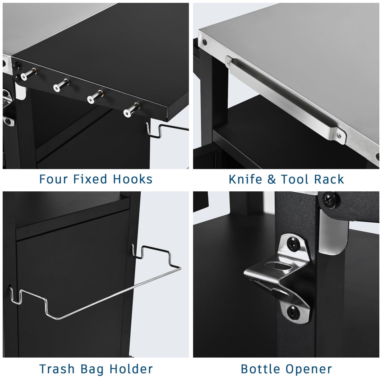 K&K 33.9' Outdoor Grill Cart with Drop Leaf, Outdoor Metal Bar Cart Pizza Oven Table with Wheels, Stainless Steel Top, Outdoor Kitchen Island with Storage Cabinet & Spice & Paper Rack for BBQ, Waterpr - 1st Choice Furniture Direct