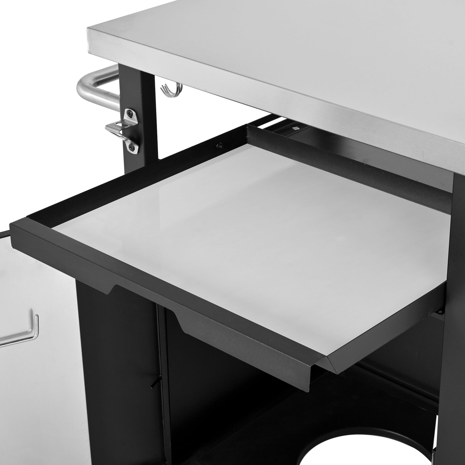 K&K 39.5' Outdoor Grill Cart with Storage Cabinet, Outdoor Bar Cart Pizza Oven Table with Wheels, Stainless Steel Top, Outdoor Kitchen Island with Spice & Paper Rack for BBQ, Waterproof Cover Included - 1st Choice Furniture Direct