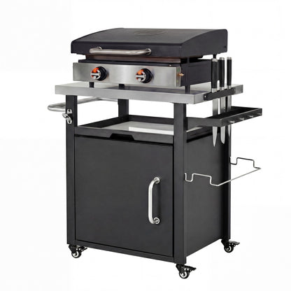 K&K 39.5' Outdoor Grill Cart with Storage Cabinet, Outdoor Bar Cart Pizza Oven Table with Wheels, Stainless Steel Top, Outdoor Kitchen Island with Spice & Paper Rack for BBQ, Waterproof Cover Included - 1st Choice Furniture Direct