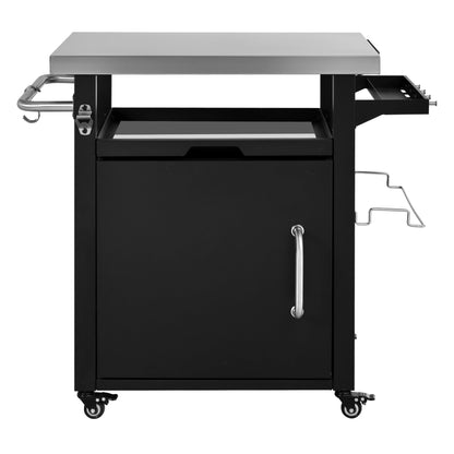 K&K 39.5' Outdoor Grill Cart with Storage Cabinet, Outdoor Bar Cart Pizza Oven Table with Wheels, Stainless Steel Top, Outdoor Kitchen Island with Spice & Paper Rack for BBQ, Waterproof Cover Included - 1st Choice Furniture Direct
