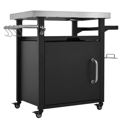 K&K 39.5' Outdoor Grill Cart with Storage Cabinet, Outdoor Bar Cart Pizza Oven Table with Wheels, Stainless Steel Top, Outdoor Kitchen Island with Spice & Paper Rack for BBQ, Waterproof Cover Included - 1st Choice Furniture Direct