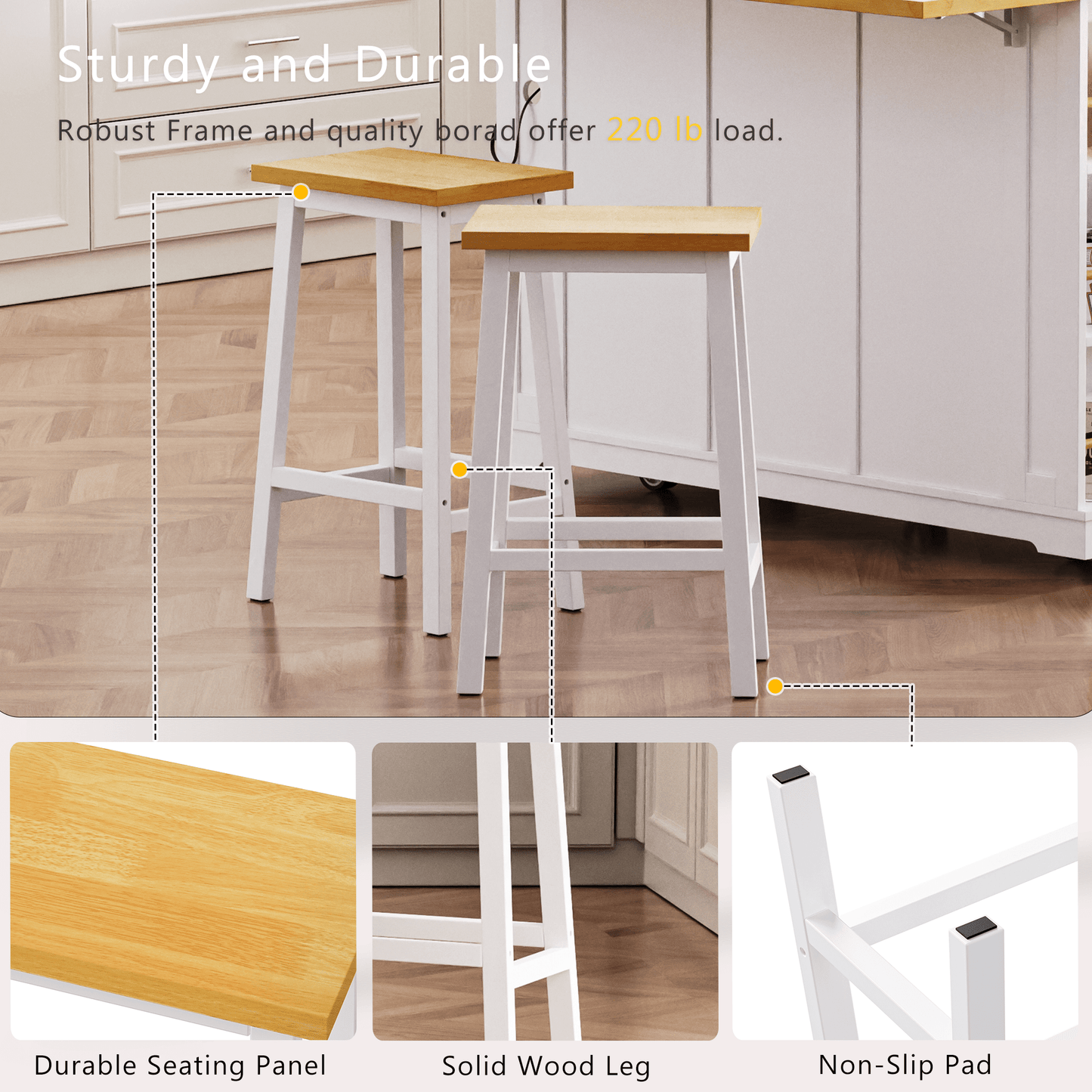 K&K 53inch Large Kitchen Island with 2 Bar Stools, Power Outlet,Door Internal Storage Rack, Kitchen Storage Cart on 5 Wheels with Drop Leaf, 5 Open Side Racks, 3 Drawers, for Kitchen,Dining Room,White - 1st Choice Furniture Direct