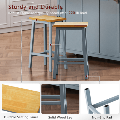 K&K 53inch Large Kitchen Island with 2 Bar Stools,Power Outlet,Door Internal Storage Rack,Kitchen Storage Cart on 5 Wheels with Drop Leaf,5 Open Side Racks,3 Drawers,Grey Blue (Three Packages) - 1st Choice Furniture Direct