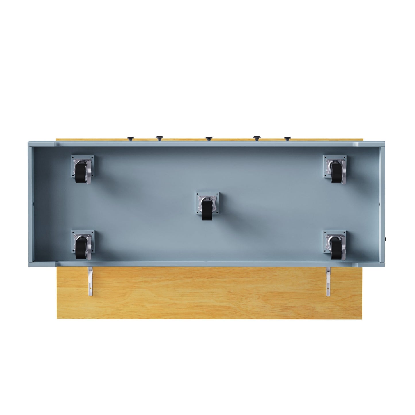 K&K 53inch Large Kitchen Island with 2 Bar Stools,Power Outlet,Door Internal Storage Rack,Kitchen Storage Cart on 5 Wheels with Drop Leaf,5 Open Side Racks,3 Drawers,Grey Blue (Three Packages) - 1st Choice Furniture Direct