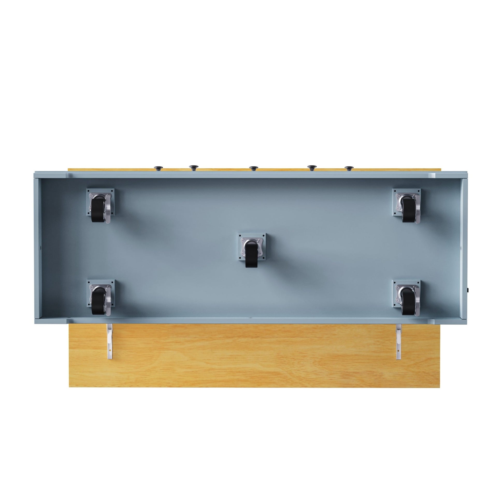 K&K 53inch Large Kitchen Island with 2 Bar Stools,Power Outlet,Door Internal Storage Rack,Kitchen Storage Cart on 5 Wheels with Drop Leaf,5 Open Side Racks,3 Drawers,Grey Blue (Three Packages) - 1st Choice Furniture Direct