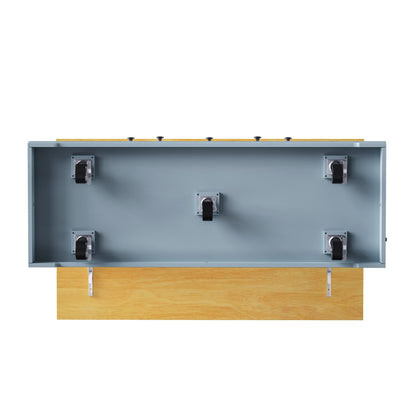 K&K 53inch Large Kitchen Island with 2 Bar Stools,Power Outlet,Door Internal Storage Rack,Kitchen Storage Cart on 5 Wheels with Drop Leaf,5 Open Side Racks,3 Drawers,Grey Blue (Three Packages) - 1st Choice Furniture Direct