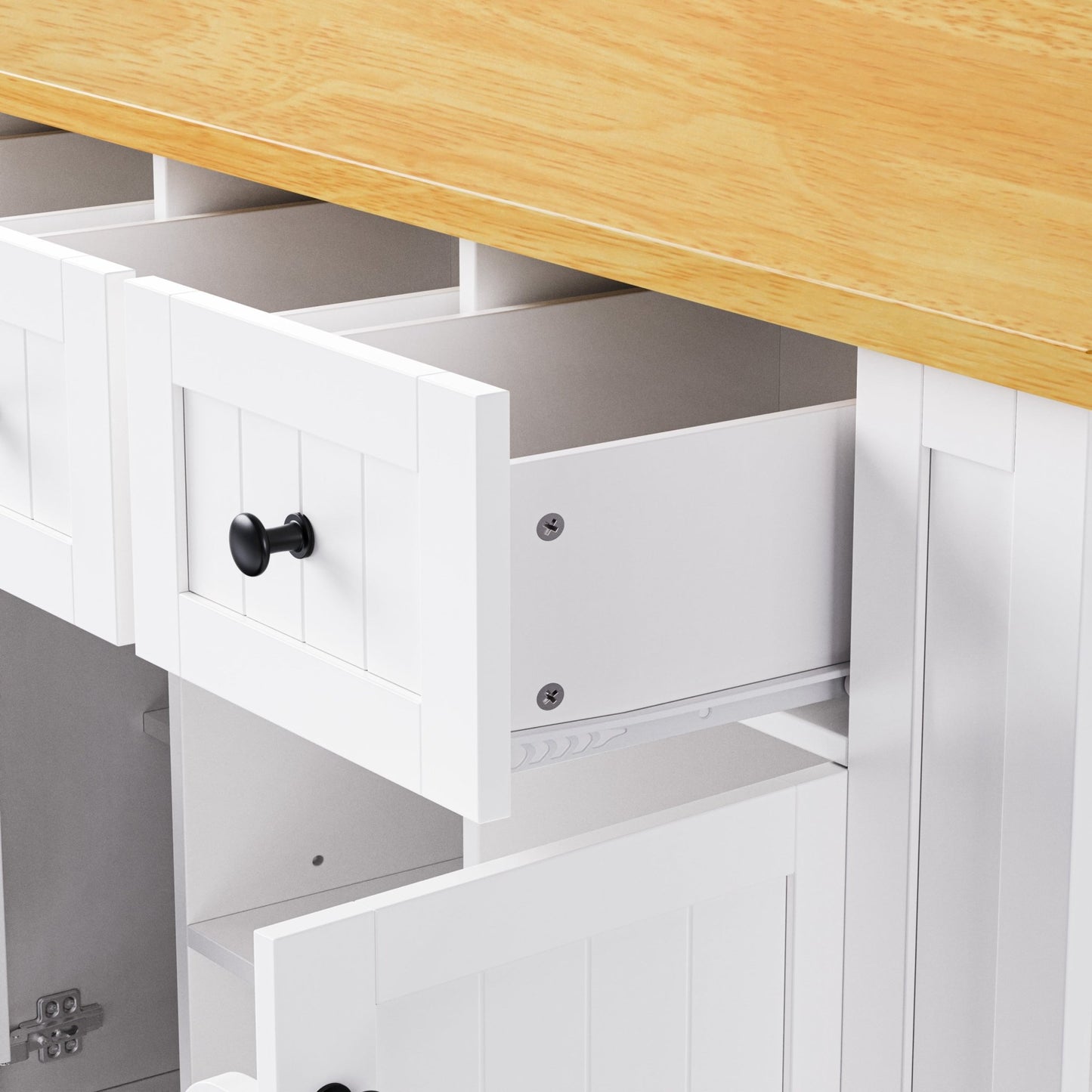 K&K 53inch Large Kitchen Island with Drop Leaf, Power Outlet, Door Internal Storage Rack, Rolling Kitchen Cart on 5 Wheels with 5 Open Side Racks for Kitchen, Dining Room,White(Not include bar stools) - 1st Choice Furniture Direct