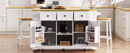 K&K 53inch Large Kitchen Island with Drop Leaf, Power Outlet, Door Internal Storage Rack, Rolling Kitchen Cart on 5 Wheels with 5 Open Side Racks for Kitchen, Dining Room,White(Not include bar stools) - 1st Choice Furniture Direct