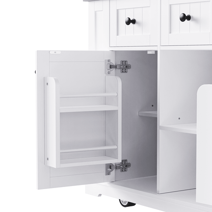 K&K 53inch Large Kitchen Island with Drop Leaf, Power Outlet, Door Internal Storage Rack, Rolling Kitchen Cart on 5 Wheels with 5 Open Side Racks for Kitchen, Dining Room,White(Not include bar stools) - 1st Choice Furniture Direct