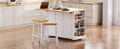 K&K 53inch Large Kitchen Island with Drop Leaf, Power Outlet, Door Internal Storage Rack, Rolling Kitchen Cart on 5 Wheels with 5 Open Side Racks for Kitchen, Dining Room,White(Not include bar stools) - 1st Choice Furniture Direct