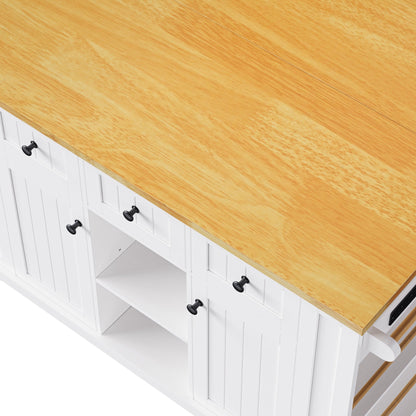 K&K 53inch Large Kitchen Island with Drop Leaf, Power Outlet, Door Internal Storage Rack, Rolling Kitchen Cart on 5 Wheels with 5 Open Side Racks for Kitchen, Dining Room,White(Not include bar stools) - 1st Choice Furniture Direct
