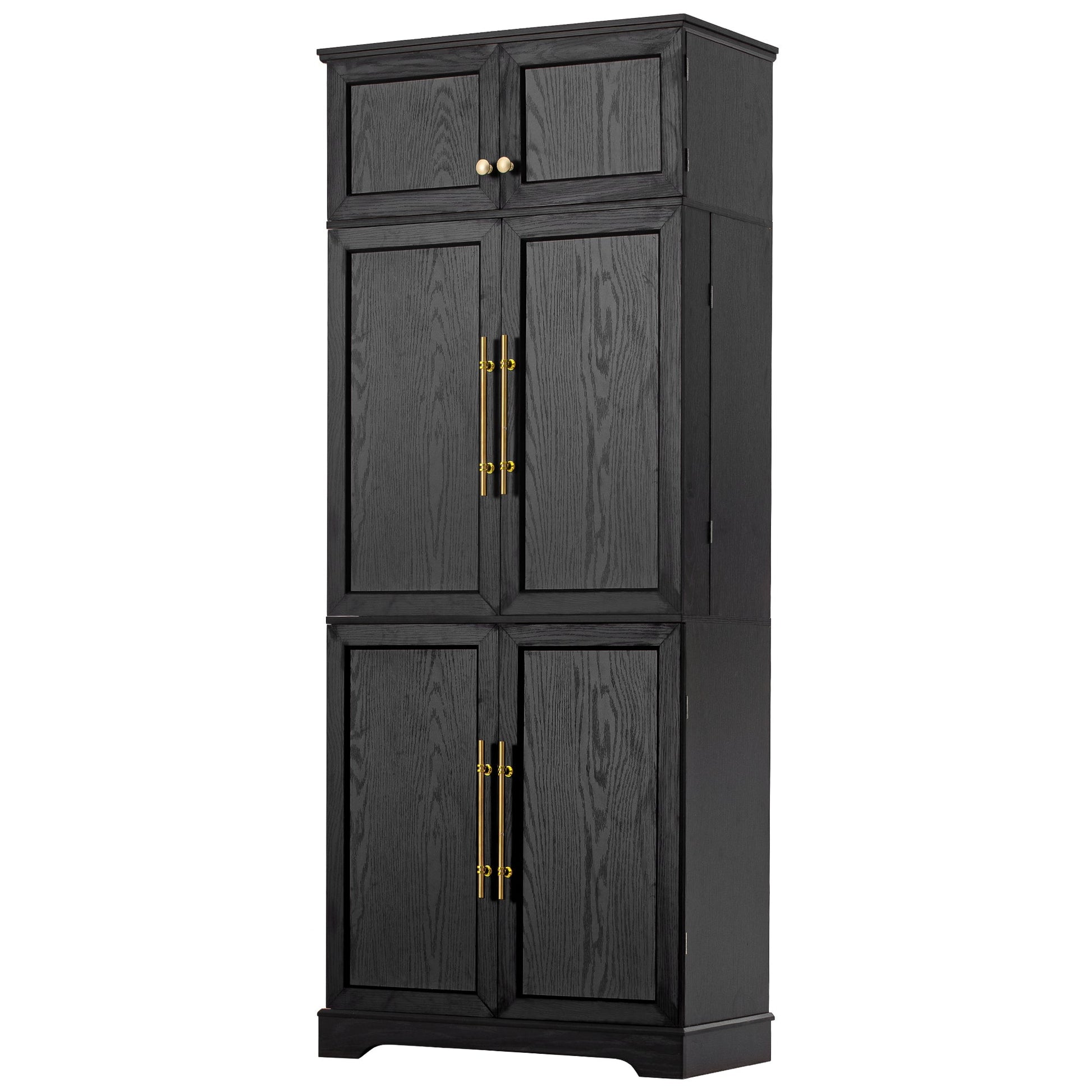 K&K 78.2' Tall Farmhouse Kitchen Pantry Cabinet with 8 Door Shelves, Storage Cabinet with 4 Adjustable Shelves, Hidden Drawer, Wine Rack, Versatile Cupboard for Kitchen, Dining & Bathroom, Ash Black - 1st Choice Furniture Direct