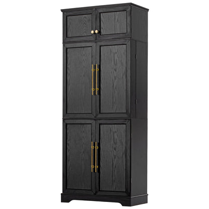 K&K 78.2' Tall Farmhouse Kitchen Pantry Cabinet with 8 Door Shelves, Storage Cabinet with 4 Adjustable Shelves, Hidden Drawer, Wine Rack, Versatile Cupboard for Kitchen, Dining & Bathroom, Ash Black - 1st Choice Furniture Direct