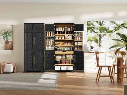 K&K 78.2' Tall Farmhouse Kitchen Pantry Cabinet with 8 Door Shelves, Storage Cabinet with 4 Adjustable Shelves, Hidden Drawer, Wine Rack, Versatile Cupboard for Kitchen, Dining & Bathroom, Ash Black - 1st Choice Furniture Direct