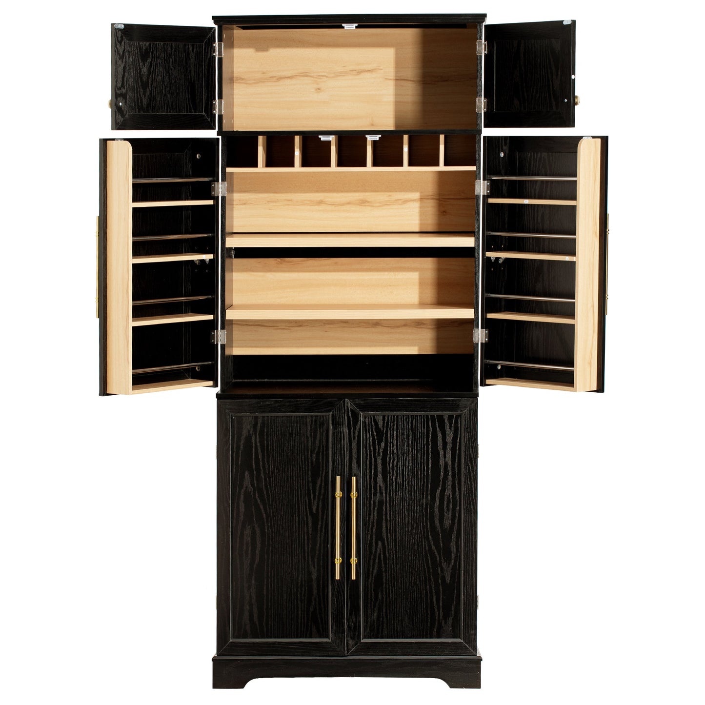 K&K 78.2' Tall Farmhouse Kitchen Pantry Cabinet with 8 Door Shelves, Storage Cabinet with 4 Adjustable Shelves, Hidden Drawer, Wine Rack, Versatile Cupboard for Kitchen, Dining & Bathroom, Ash Black - 1st Choice Furniture Direct