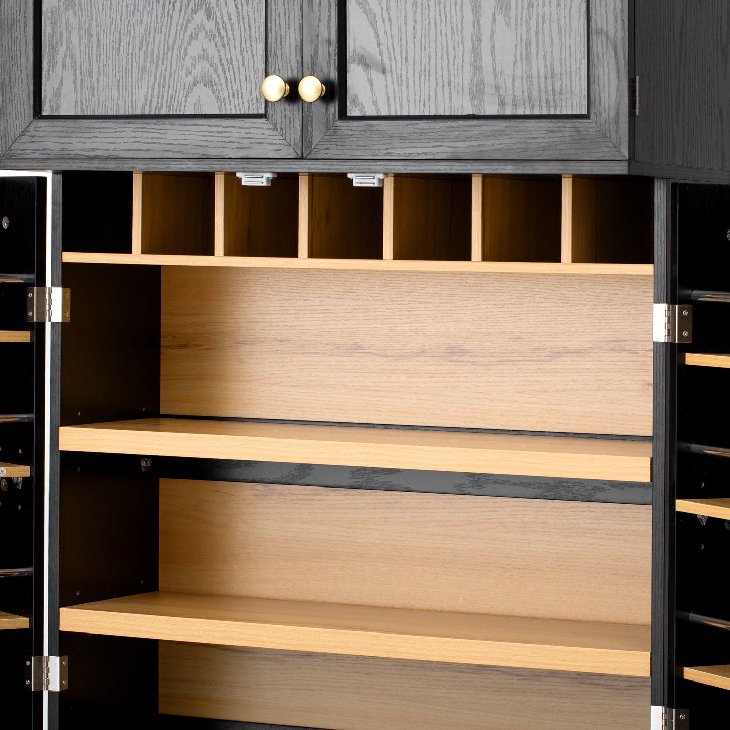 K&K 78.2' Tall Farmhouse Kitchen Pantry Cabinet with 8 Door Shelves, Storage Cabinet with 4 Adjustable Shelves, Hidden Drawer, Wine Rack, Versatile Cupboard for Kitchen, Dining & Bathroom, Ash Black - 1st Choice Furniture Direct