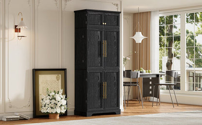 K&K 78.2' Tall Farmhouse Kitchen Pantry Cabinet with 8 Door Shelves, Storage Cabinet with 4 Adjustable Shelves, Hidden Drawer, Wine Rack, Versatile Cupboard for Kitchen, Dining & Bathroom, Ash Black - 1st Choice Furniture Direct