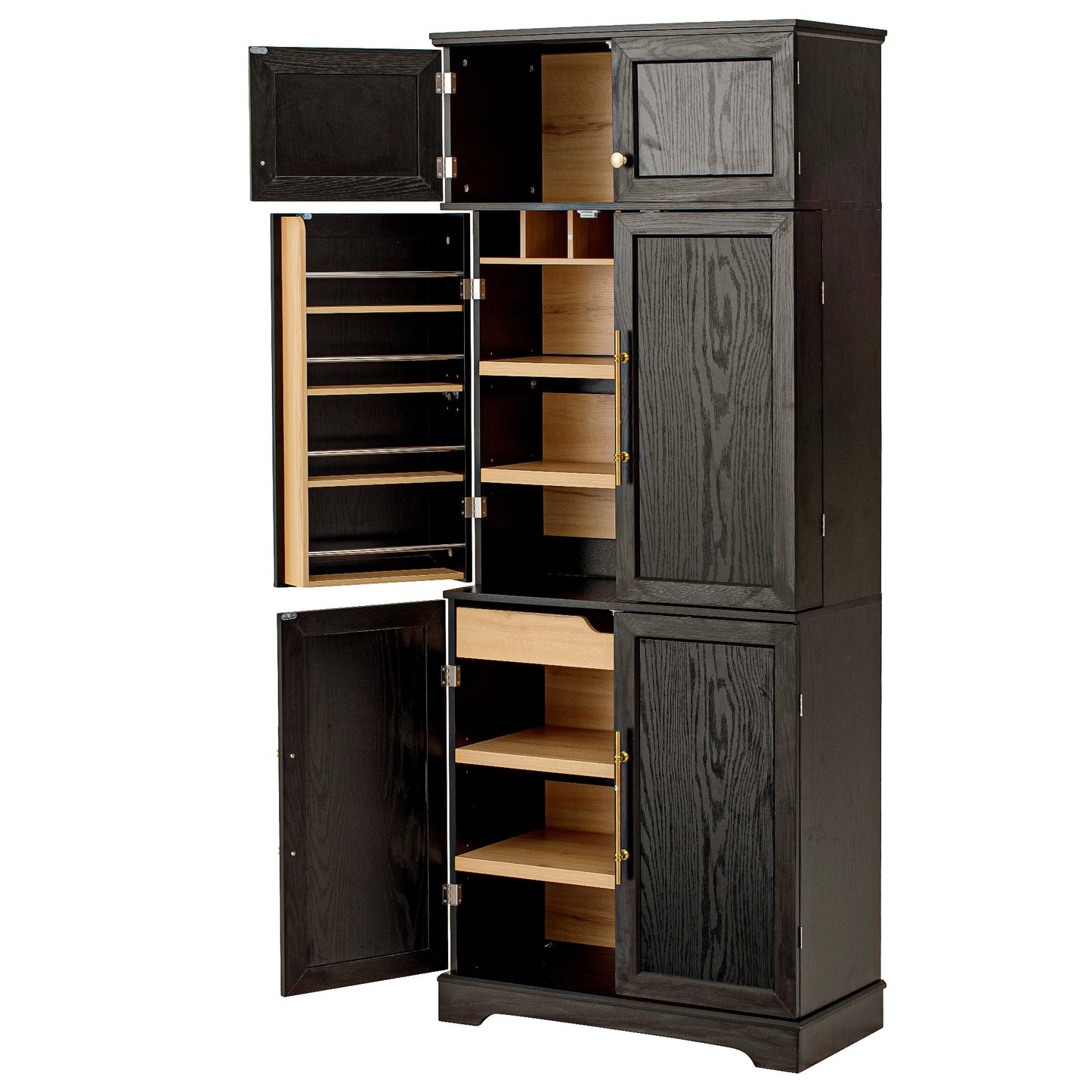 K&K 78.2' Tall Farmhouse Kitchen Pantry Cabinet with 8 Door Shelves, Storage Cabinet with 4 Adjustable Shelves, Hidden Drawer, Wine Rack, Versatile Cupboard for Kitchen, Dining & Bathroom, Ash Black - 1st Choice Furniture Direct