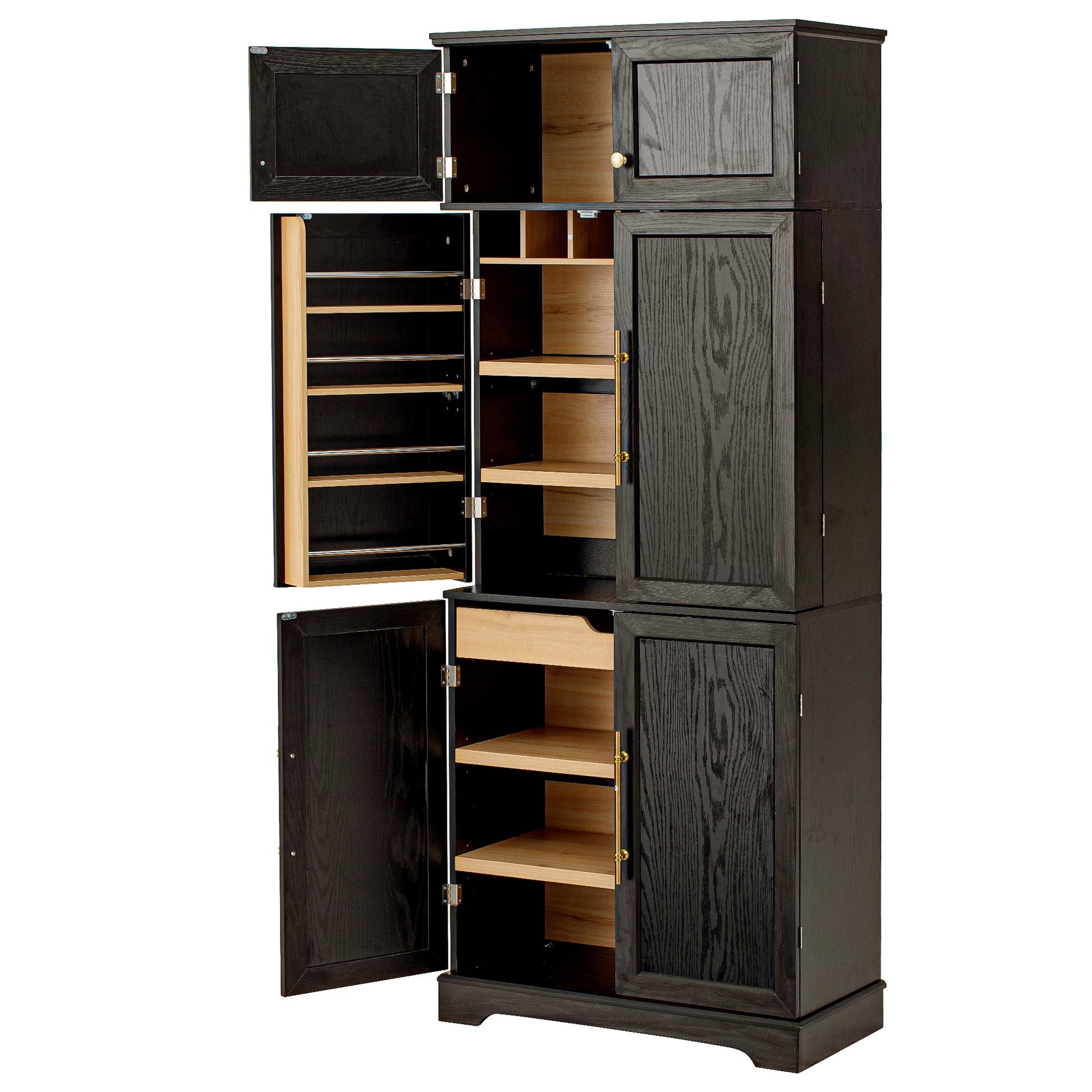 K&K 78.2' Tall Farmhouse Kitchen Pantry Cabinet with 8 Door Shelves, Storage Cabinet with 4 Adjustable Shelves, Hidden Drawer, Wine Rack, Versatile Cupboard for Kitchen, Dining & Bathroom, Ash Black - 1st Choice Furniture Direct