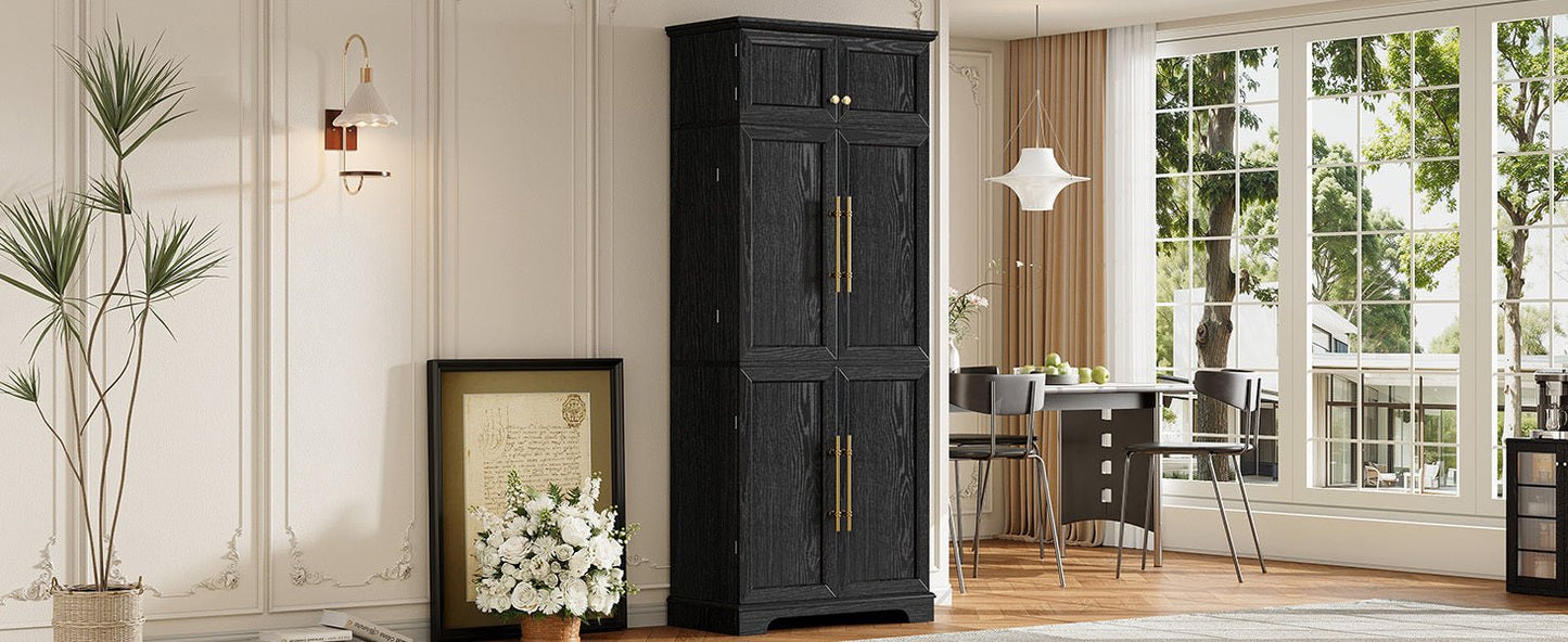 K&K 78.2' Tall Farmhouse Kitchen Pantry Cabinet with 8 Door Shelves, Storage Cabinet with 4 Adjustable Shelves, Hidden Drawer, Wine Rack, Versatile Cupboard for Kitchen, Dining & Bathroom, Ash Black - 1st Choice Furniture Direct