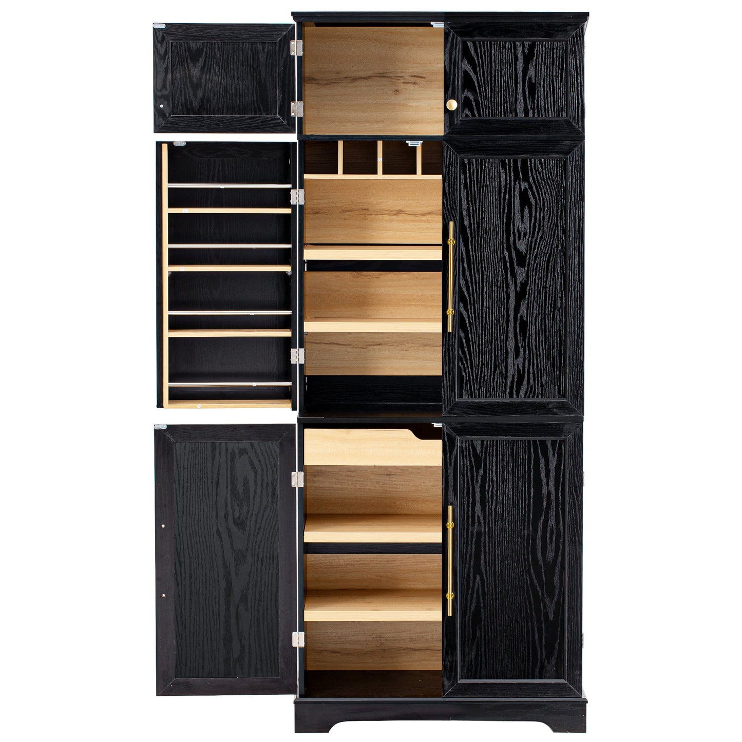 K&K 78.2' Tall Farmhouse Kitchen Pantry Cabinet with 8 Door Shelves, Storage Cabinet with 4 Adjustable Shelves, Hidden Drawer, Wine Rack, Versatile Cupboard for Kitchen, Dining & Bathroom, Ash Black - 1st Choice Furniture Direct
