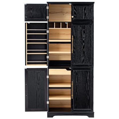 K&K 78.2' Tall Farmhouse Kitchen Pantry Cabinet with 8 Door Shelves, Storage Cabinet with 4 Adjustable Shelves, Hidden Drawer, Wine Rack, Versatile Cupboard for Kitchen, Dining & Bathroom, Ash Black - 1st Choice Furniture Direct