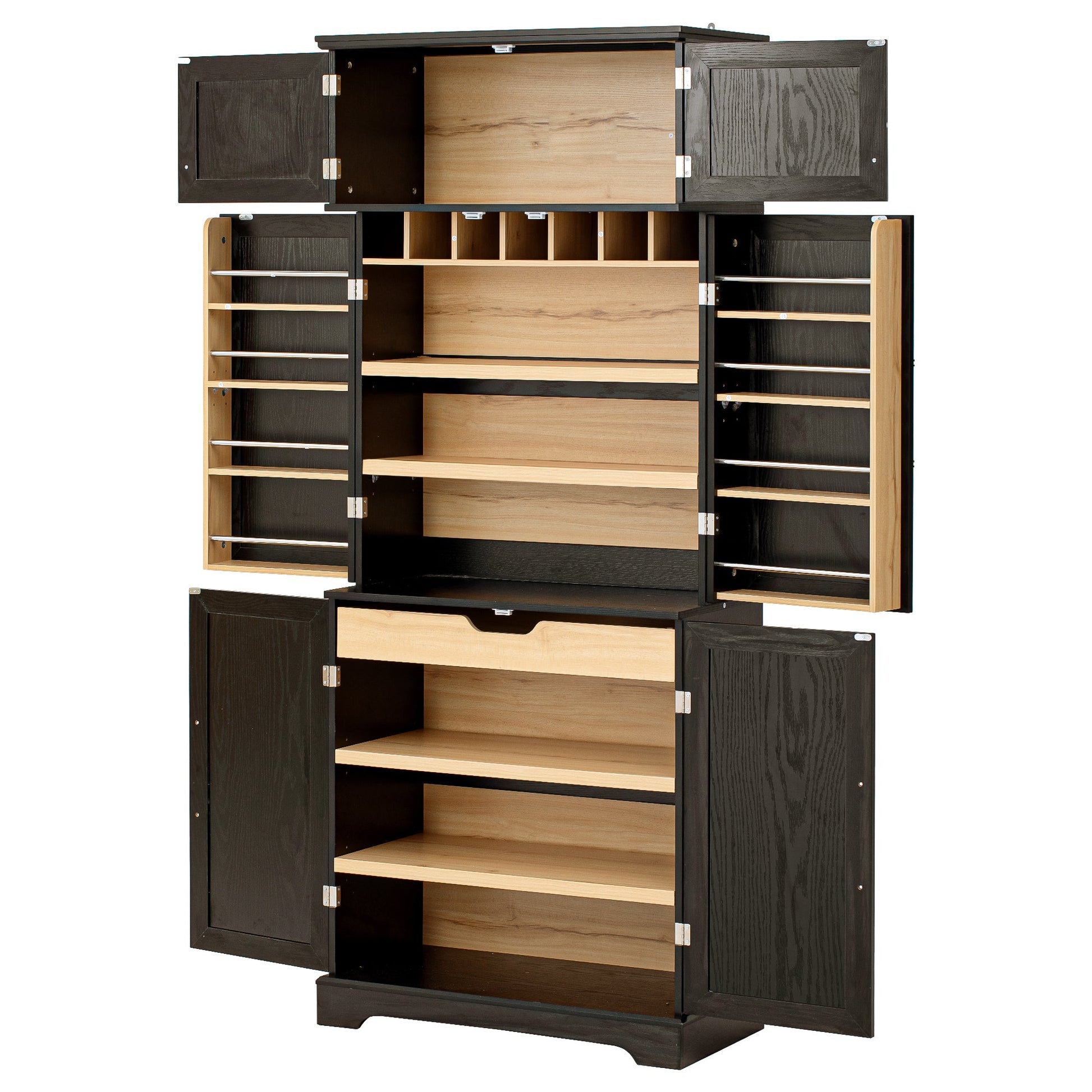 K&K 78.2' Tall Farmhouse Kitchen Pantry Cabinet with 8 Door Shelves, Storage Cabinet with 4 Adjustable Shelves, Hidden Drawer, Wine Rack, Versatile Cupboard for Kitchen, Dining & Bathroom, Ash Black - 1st Choice Furniture Direct