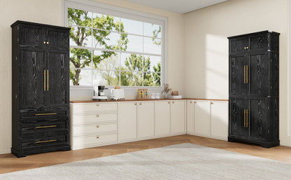 K&K 78.2' Tall Farmhouse Kitchen Pantry Cabinet with 8 Door Shelves, Storage Cabinet with 4 Adjustable Shelves, Hidden Drawer, Wine Rack, Versatile Cupboard for Kitchen, Dining & Bathroom, Ash Black - 1st Choice Furniture Direct