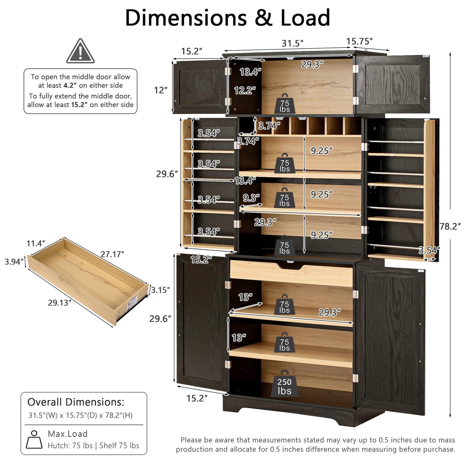 K&K 78.2' Tall Farmhouse Kitchen Pantry Cabinet with 8 Door Shelves, Storage Cabinet with 4 Adjustable Shelves, Hidden Drawer, Wine Rack, Versatile Cupboard for Kitchen, Dining & Bathroom, Ash Black - 1st Choice Furniture Direct