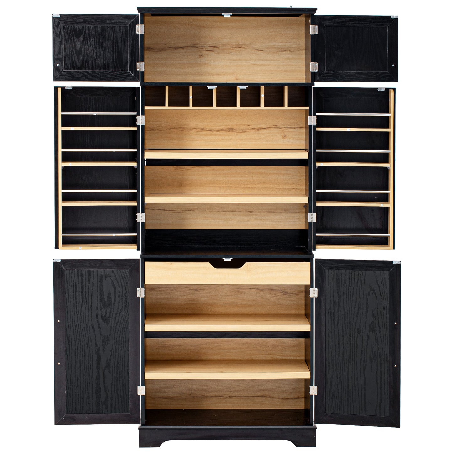 K&K 78.2' Tall Farmhouse Kitchen Pantry Cabinet with 8 Door Shelves, Storage Cabinet with 4 Adjustable Shelves, Hidden Drawer, Wine Rack, Versatile Cupboard for Kitchen, Dining & Bathroom, Ash Black - 1st Choice Furniture Direct