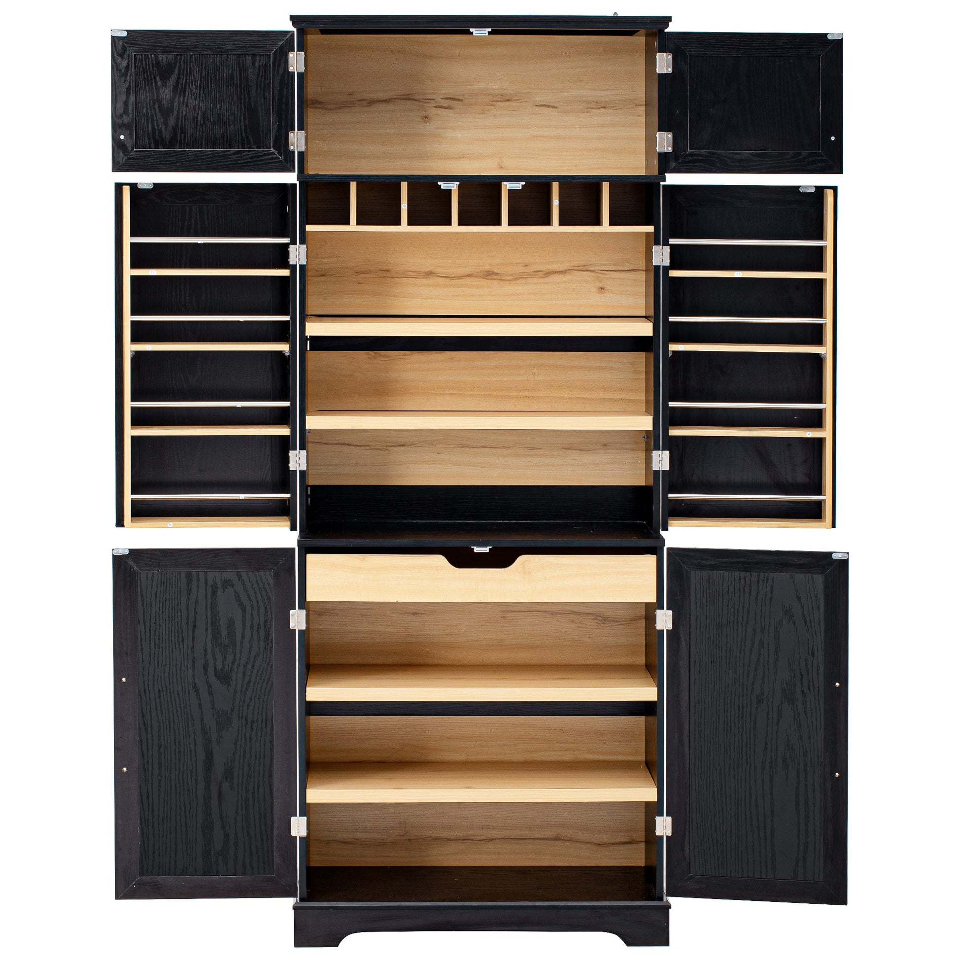 K&K 78.2' Tall Farmhouse Kitchen Pantry Cabinet with 8 Door Shelves, Storage Cabinet with 4 Adjustable Shelves, Hidden Drawer, Wine Rack, Versatile Cupboard for Kitchen, Dining & Bathroom, Ash Black - 1st Choice Furniture Direct