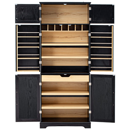 K&K 78.2' Tall Farmhouse Kitchen Pantry Cabinet with 8 Door Shelves, Storage Cabinet with 4 Adjustable Shelves, Hidden Drawer, Wine Rack, Versatile Cupboard for Kitchen, Dining & Bathroom, Ash Black - 1st Choice Furniture Direct