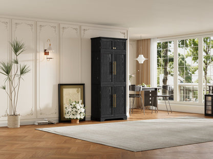 K&K 78.2' Tall Farmhouse Kitchen Pantry Cabinet with 8 Door Shelves, Storage Cabinet with 4 Adjustable Shelves, Hidden Drawer, Wine Rack, Versatile Cupboard for Kitchen, Dining & Bathroom, Ash Black - 1st Choice Furniture Direct
