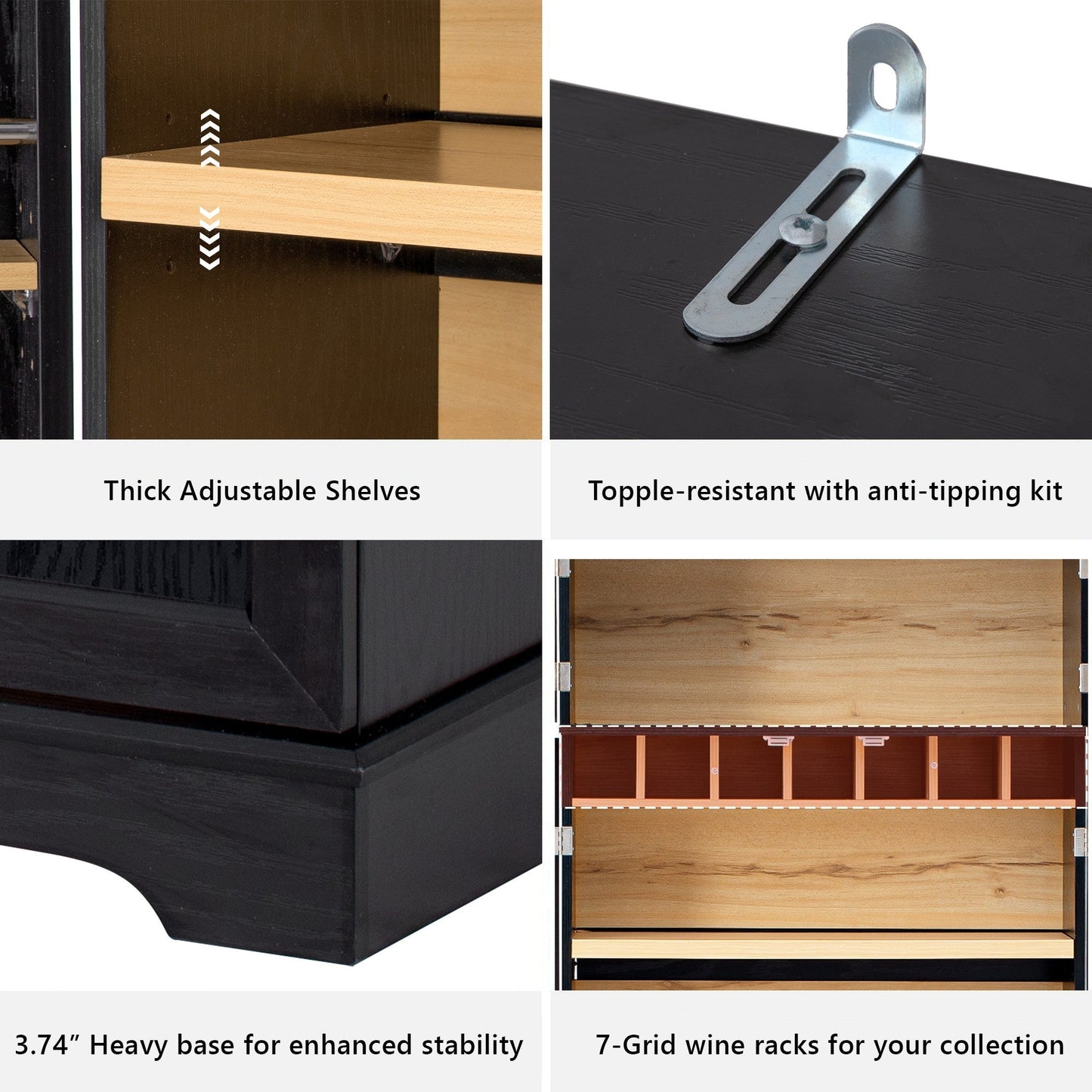 K&K 78.2' Tall Farmhouse Kitchen Pantry Cabinet with 8 Door Shelves, Storage Cabinet with 4 Adjustable Shelves, Hidden Drawer, Wine Rack, Versatile Cupboard for Kitchen, Dining & Bathroom, Ash Black - 1st Choice Furniture Direct