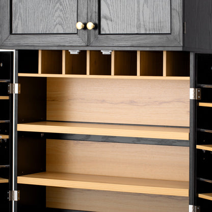 K&K 78.2' Tall Farmhouse Kitchen Pantry Cabinet with 8 Door Shelves, Storage Cabinet with 4 Adjustable Shelves, Hidden Drawer, Wine Rack, Versatile Cupboard for Kitchen, Dining & Bathroom, Ash Black - 1st Choice Furniture Direct