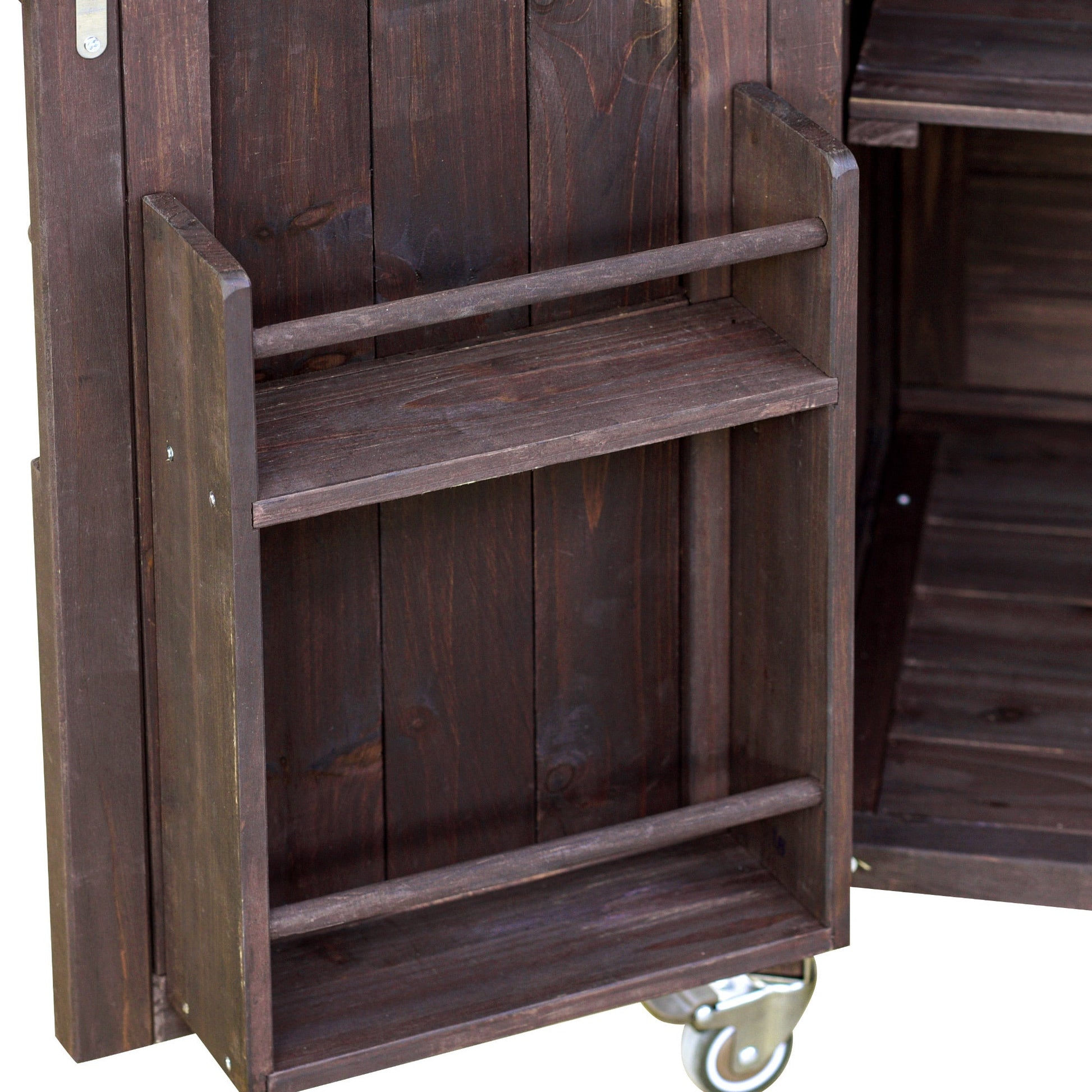 K&K Outdoor Kitchen Island, Rolling Bar Cart & Storage Cabinet, Farmhouse Solid Wood Outdoor Grill Table with Stainless Steel Top, Spice Rack , Towel Rack for Kitchen & Barbecue , Dark Brown - 1st Choice Furniture Direct